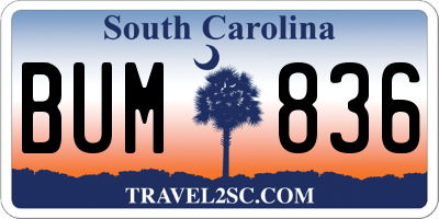 SC license plate BUM836
