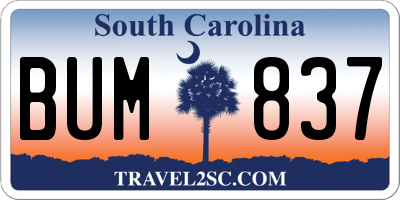 SC license plate BUM837