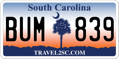 SC license plate BUM839