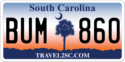 SC license plate BUM860