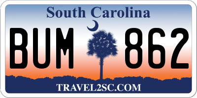 SC license plate BUM862