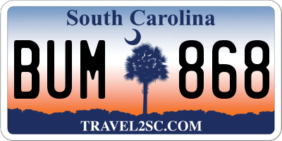 SC license plate BUM868
