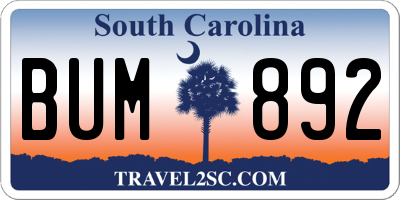 SC license plate BUM892