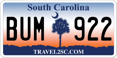 SC license plate BUM922