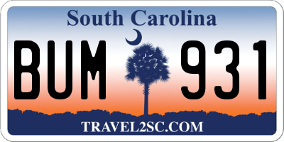 SC license plate BUM931
