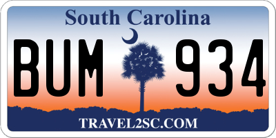 SC license plate BUM934