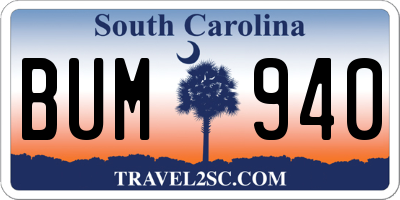 SC license plate BUM940