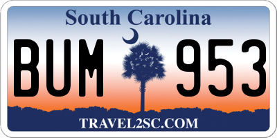 SC license plate BUM953