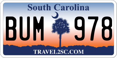 SC license plate BUM978