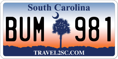 SC license plate BUM981
