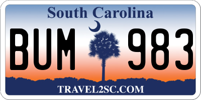 SC license plate BUM983