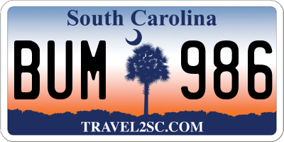 SC license plate BUM986