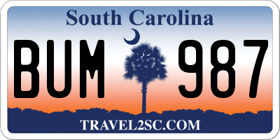 SC license plate BUM987