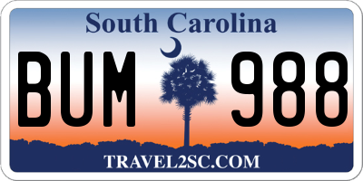 SC license plate BUM988