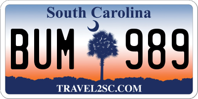 SC license plate BUM989