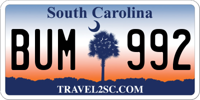 SC license plate BUM992