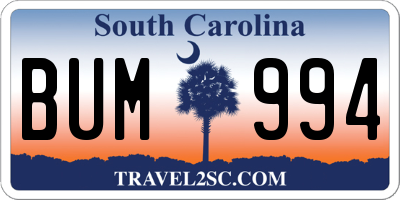 SC license plate BUM994