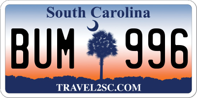SC license plate BUM996