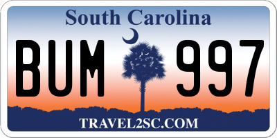 SC license plate BUM997