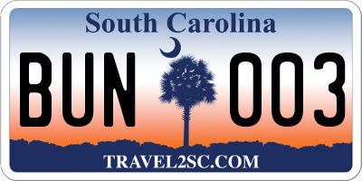 SC license plate BUN003