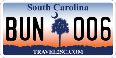 SC license plate BUN006