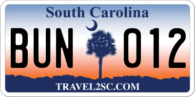 SC license plate BUN012