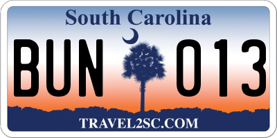 SC license plate BUN013