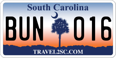SC license plate BUN016