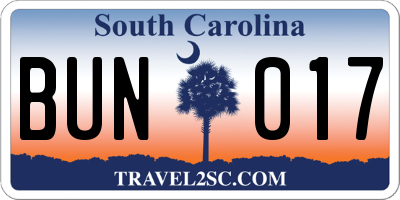 SC license plate BUN017
