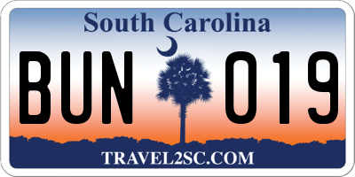 SC license plate BUN019