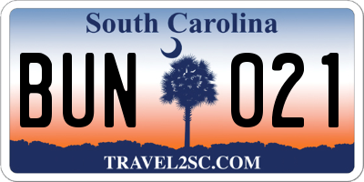 SC license plate BUN021