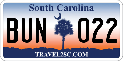 SC license plate BUN022