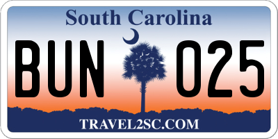 SC license plate BUN025