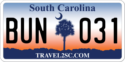 SC license plate BUN031