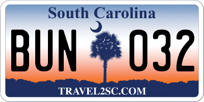 SC license plate BUN032