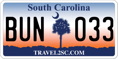 SC license plate BUN033