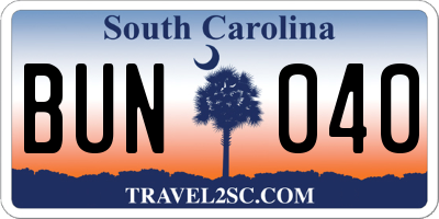 SC license plate BUN040
