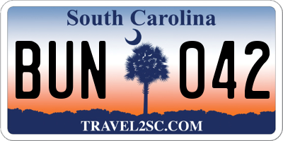 SC license plate BUN042
