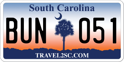 SC license plate BUN051