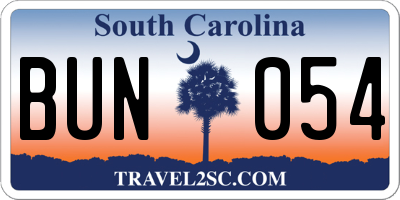 SC license plate BUN054