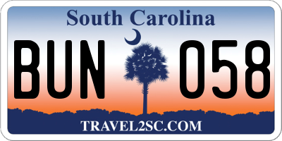 SC license plate BUN058