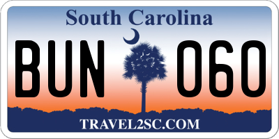 SC license plate BUN060
