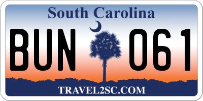SC license plate BUN061