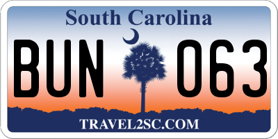 SC license plate BUN063