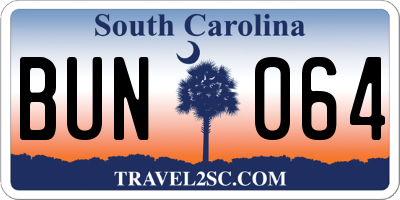 SC license plate BUN064