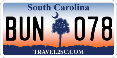 SC license plate BUN078