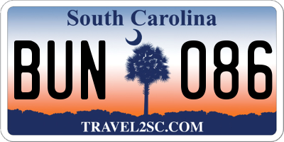 SC license plate BUN086