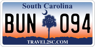 SC license plate BUN094
