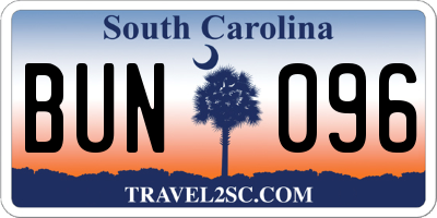 SC license plate BUN096