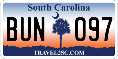 SC license plate BUN097